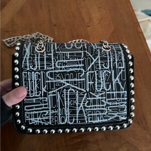 Fourgunsdown F*ck Studded Black Shoulder Bag